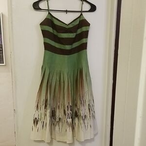 BCBGMaxAzria Olive and Beige Artistic Midi Dress